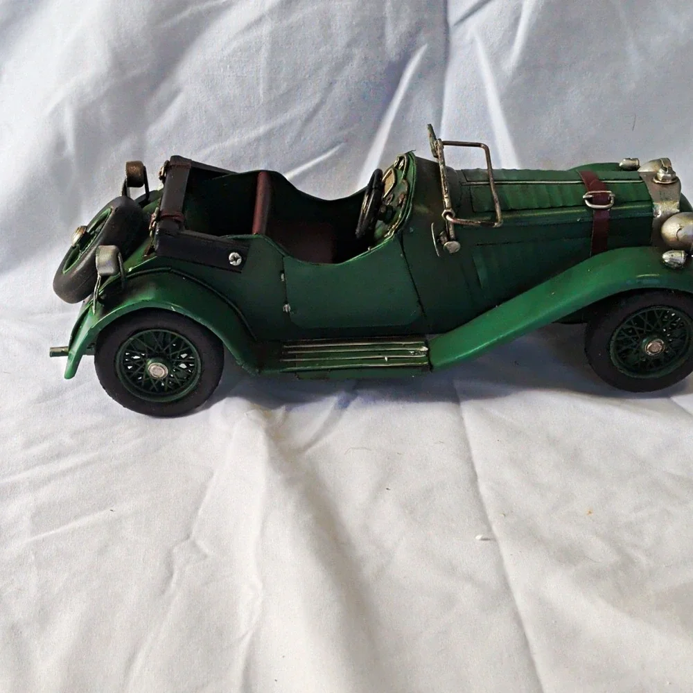 Green Vintage-Style Open Top Model Car Display Vehicle w/ Spare Wheel